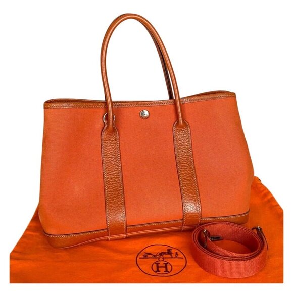 Hermes Garden Party TPM Buffalo Toile Orange Leather Tote Bag Shoulder Handbag - Picture 1 of 11